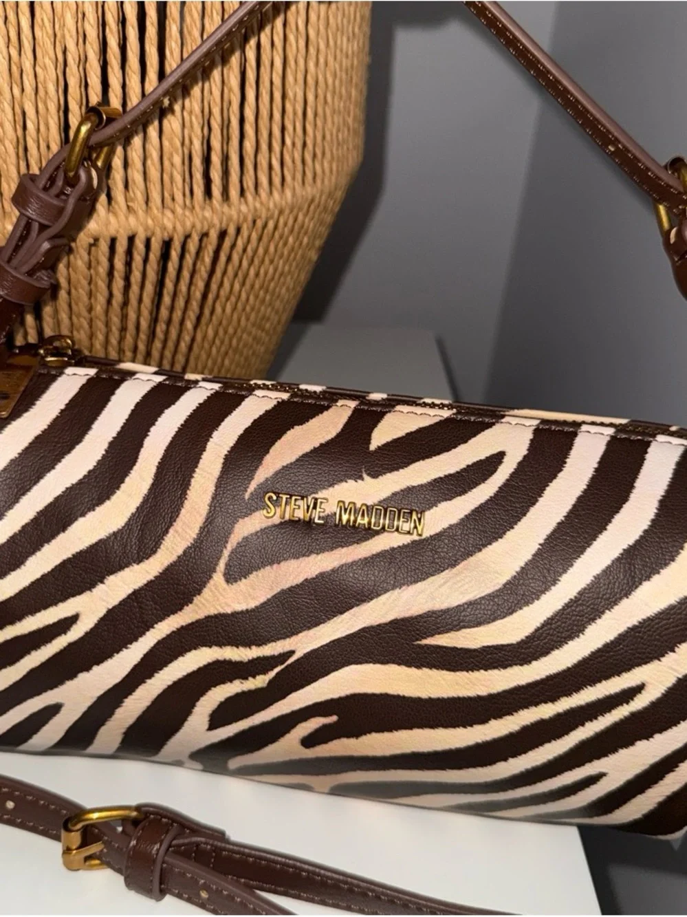 Steve Madden Zebra Print Bag Y2K Shoulder Bag Brown Animal Print Crossbody NWT